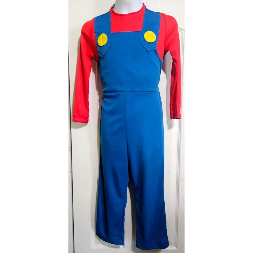 Super Mario Costume Boys 7-8 Jumpsuit Hat Mustache Gloves Halloween Nintendo Boy